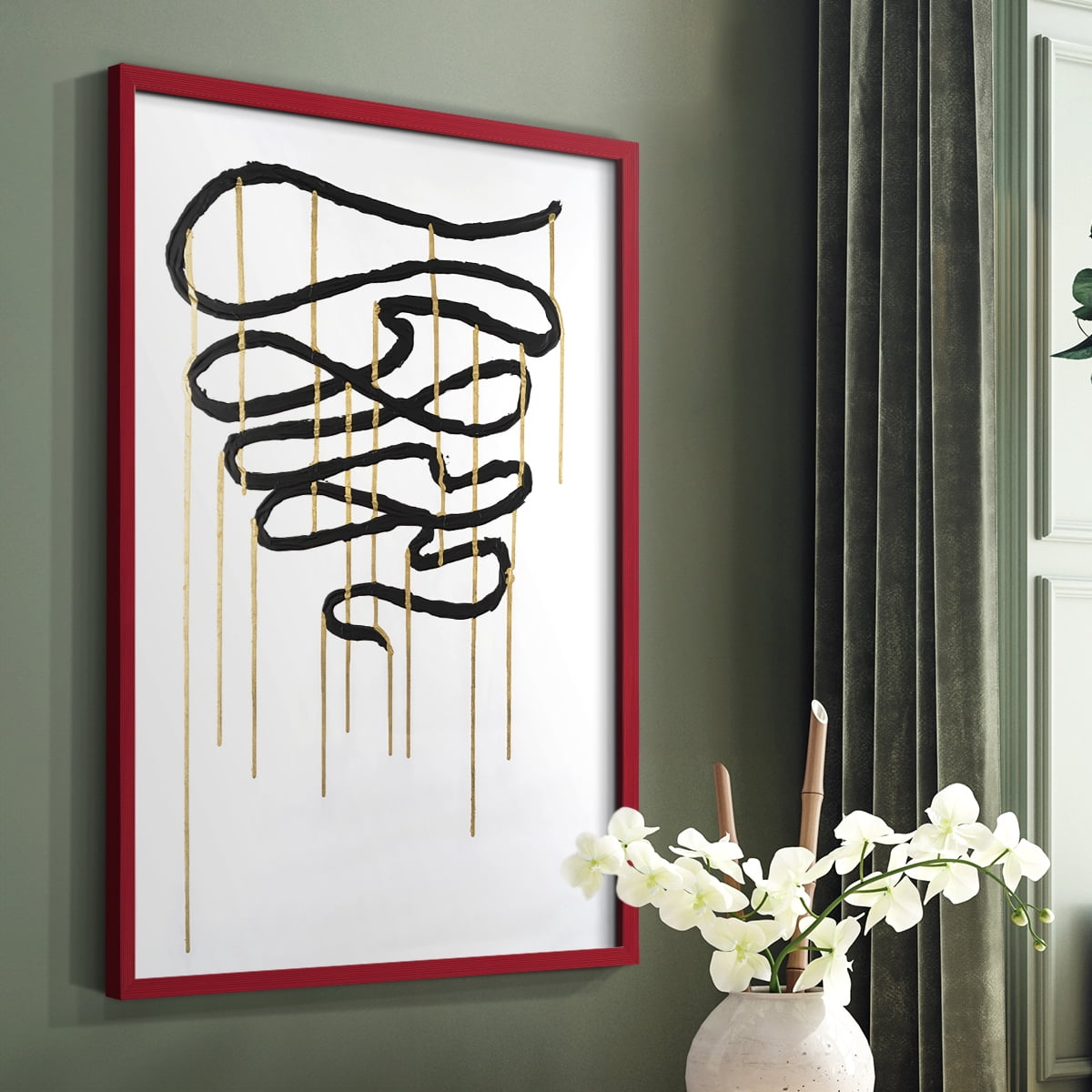 Weeping Ribbon I Framed Print in Red Solid Wood 11 x 14 Framed Print