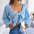 thumbnail image 5 of Lilgiuy Women's Autumn Winter Long Sleeve Solid Blouse V-Neck Bow-Knot Sweater Tops,Blue,4 2022 Fall Winter, 5 of 5