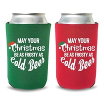 Christmas Can Cooler, May Your Christmas Be As Frosty As Cold Beer, Christmas Party Favors, Christmas Gift, Beer Coolie, White Elephant Gift (2 Pack (1 Green & 1 Red))
