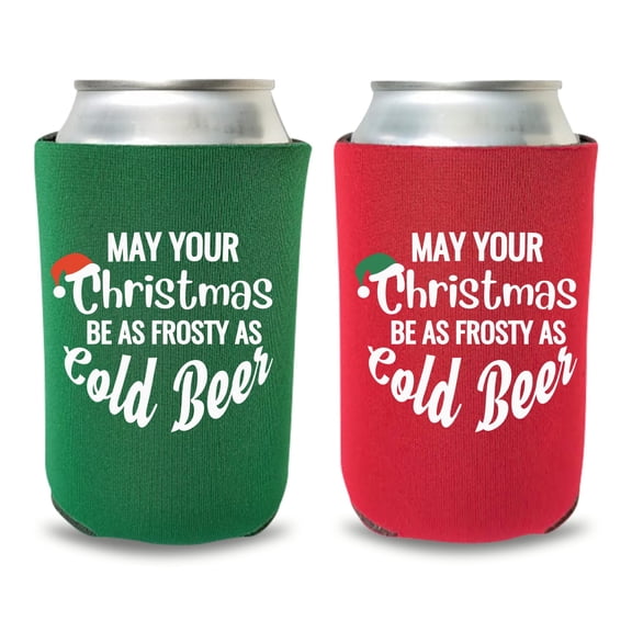 Christmas Can Cooler, May Your Christmas Be As Frosty As Cold Beer, Christmas Party Favors, Christmas Gift, Beer Coolie, White Elephant Gift (2 Pack (1 Green & 1 Red))