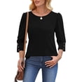 thumbnail image 3 of UVN Summer Womens Blouses Crew Neck 3/4 Sleeve with Button Shirts for Women Loose Fit Tunic Tops, 3 of 9