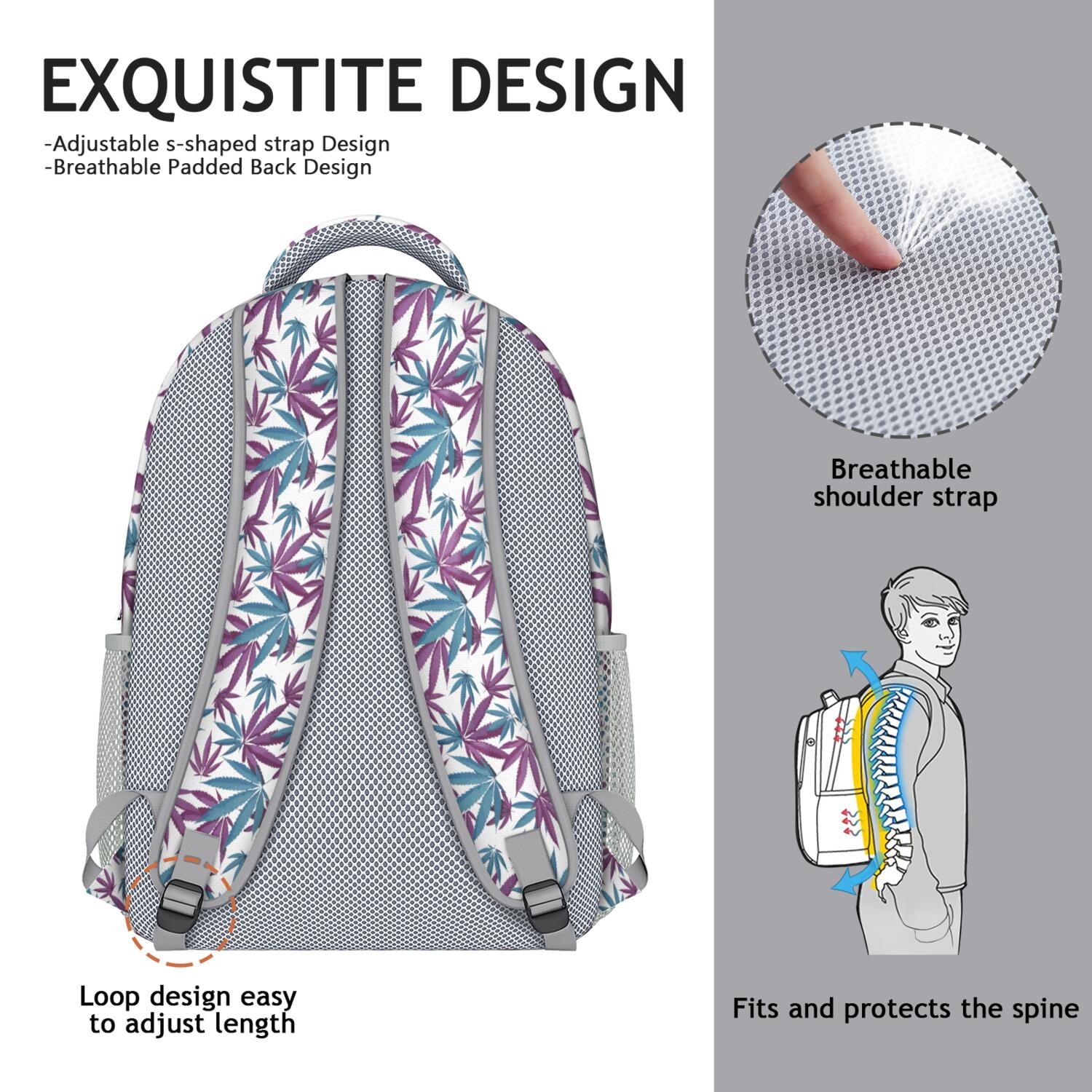 Colorful Weed Lightweight Student Backpack - Waterproof & Durable Bookbag with Hemp Leaf Design & Spacious Storage for Teens