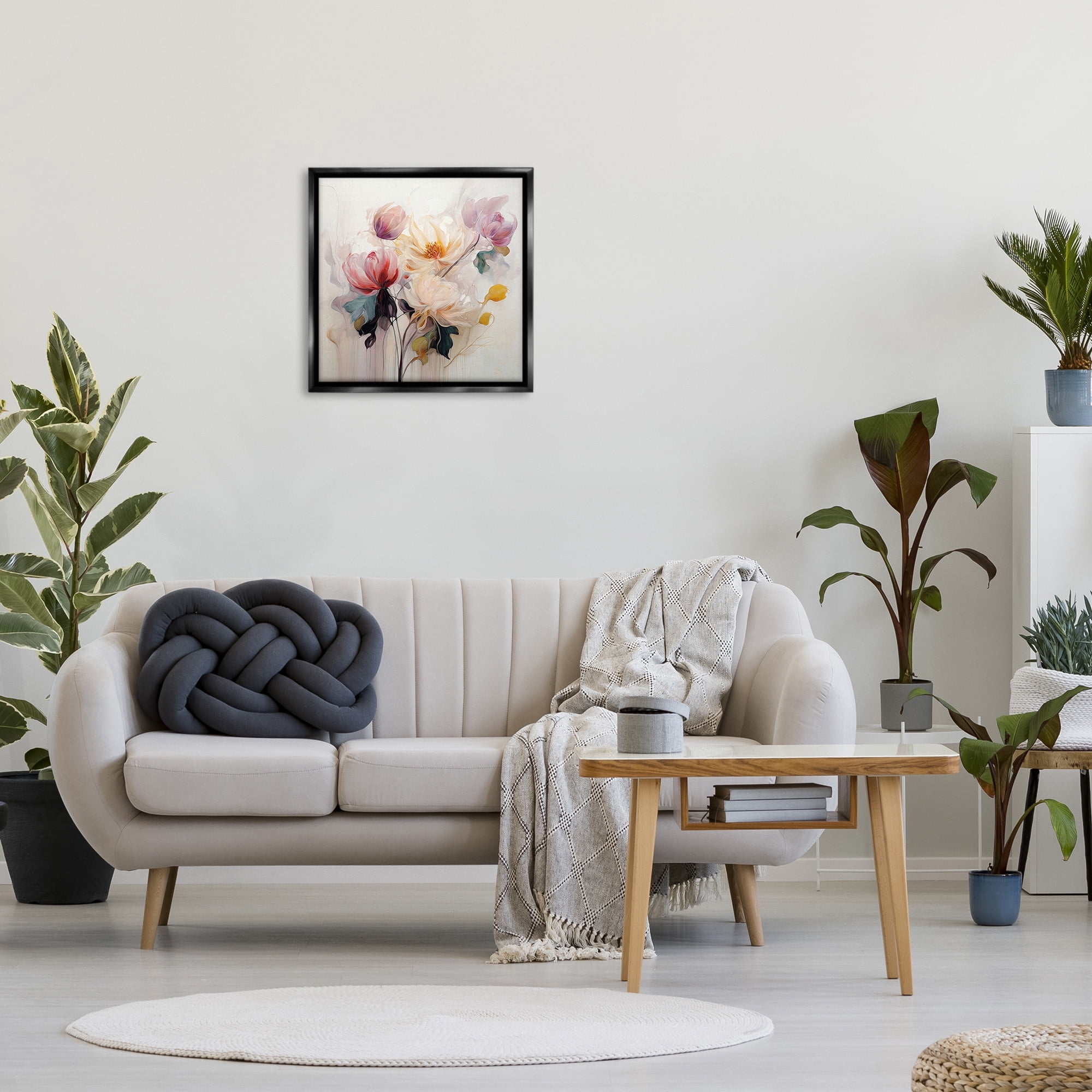 Stupell Industries Blooms in Harmony Botanical & Floral Painting Black Floater Framed Canvas Art Print Wall Art, 25 x 25