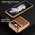 thumbnail image 4 of Dteck for Galaxy Z Flip 4 5G Plating PC Case,Shockproof Slim Anti-Slip Luxury Leather Cover with Hinge Protection Case for Samsung Galaxy Z Flip 4,Brown, 4 of 7