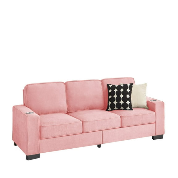 83.86"Snowfleece Fabric sofa,Modern Compressed Couch,3-Seater Sofa, Furniture for Living Room,Bedroom,office ,Pink