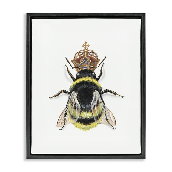 Stupell Industries Queen Bee with Crown Animals & Insects Painting Black Floater Framed Canvas Art Print Wall Art, 17 x 21