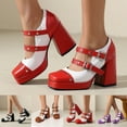 thumbnail image 1 of Sentmoon Heels High Heels for Women Women Versatile Mary Color Blocked Waterproof Thick Sole Thick Heel Super High Heels Double Belt Buckle High Heels, 1 of 6
