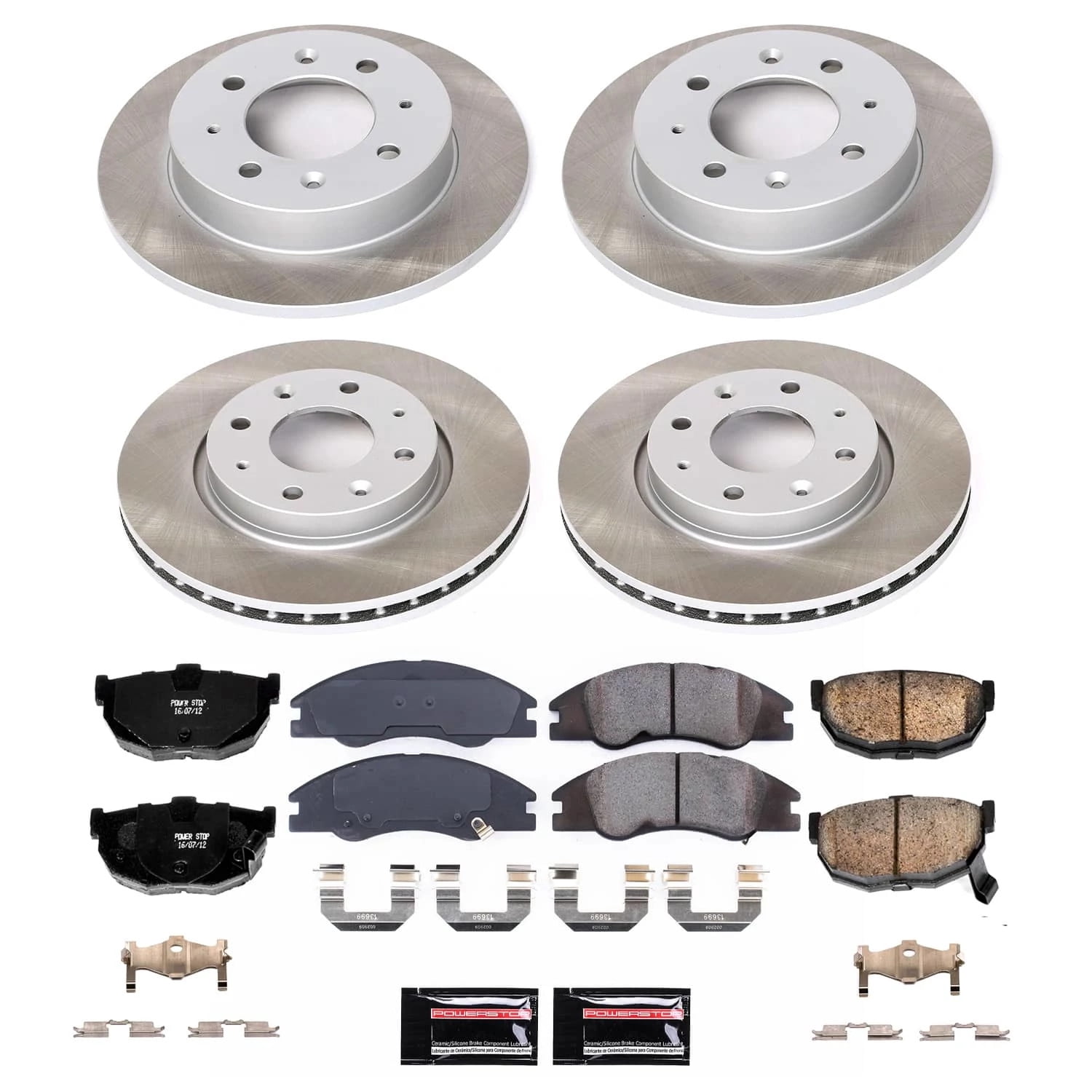 PowerStop Front and Rear Semi-Coated Rotor and Low-Dust Ceramic Brake Pad Kit SC5904