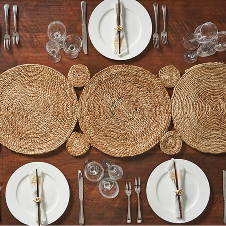

LR Home Natural Jute Reversible 80 in. x 16 in. Brown Geometric Circles Table Runner