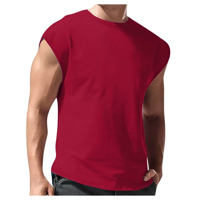 Men's Vest Casual Sleeveless Beach Retro Summer Solid Color Round Neck Sleeveless VestXL