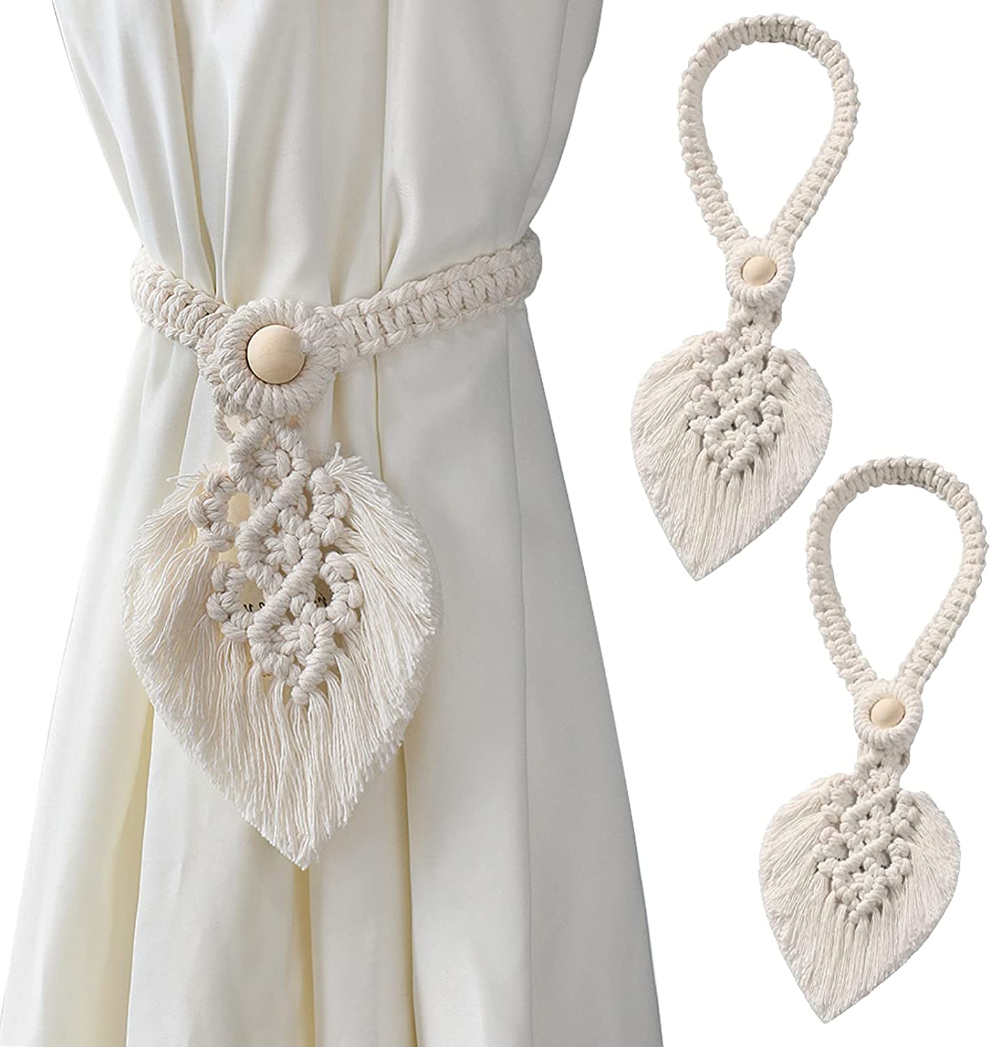 Curtain Tiebacks, 2 Pack Tiebacks Boho Curtain Tiebacks Leaves Cotton