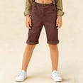 thumbnail image 2 of Frostluinai Kids Linen Shorts 5-16Y Elastic Waist Cuff Bermuda Shorts Solid Lounge Shorts Lightweight Beach Travel Shorts with Pocket, 2 of 9