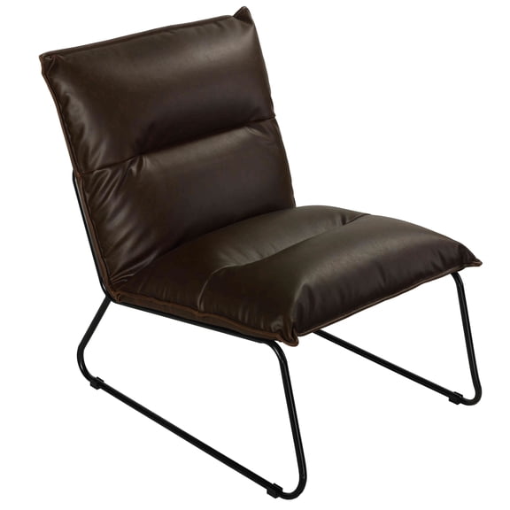 Cortesi Home Havana Accent Chair in Distressed Brown faux Leather with Black Metal Legs
