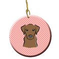 thumbnail image 1 of Ornement en Céramique Chocolate Labrador Rose à Damier, 2.81 Po., 1 of 1