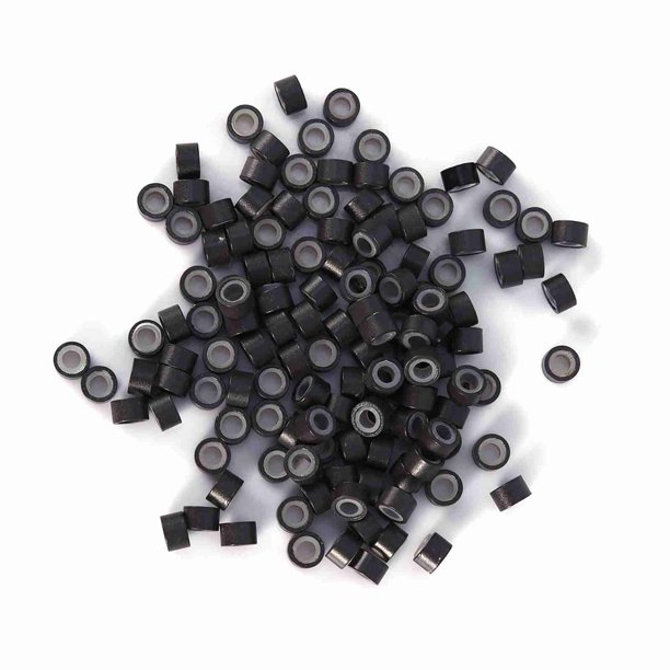 1000 piezas/botella de silicona forrada con plumas para extensiones de cabello humano, anillos de enlace (marrón oscuro)
