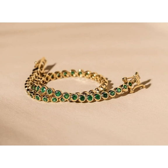 925 Lab Emerald Tennis Bracelet,Lab Emerald Bracelet, silver Bezel Set Emerald Tennis Bracelet,Emerald Layering Bracelet For Women Gift