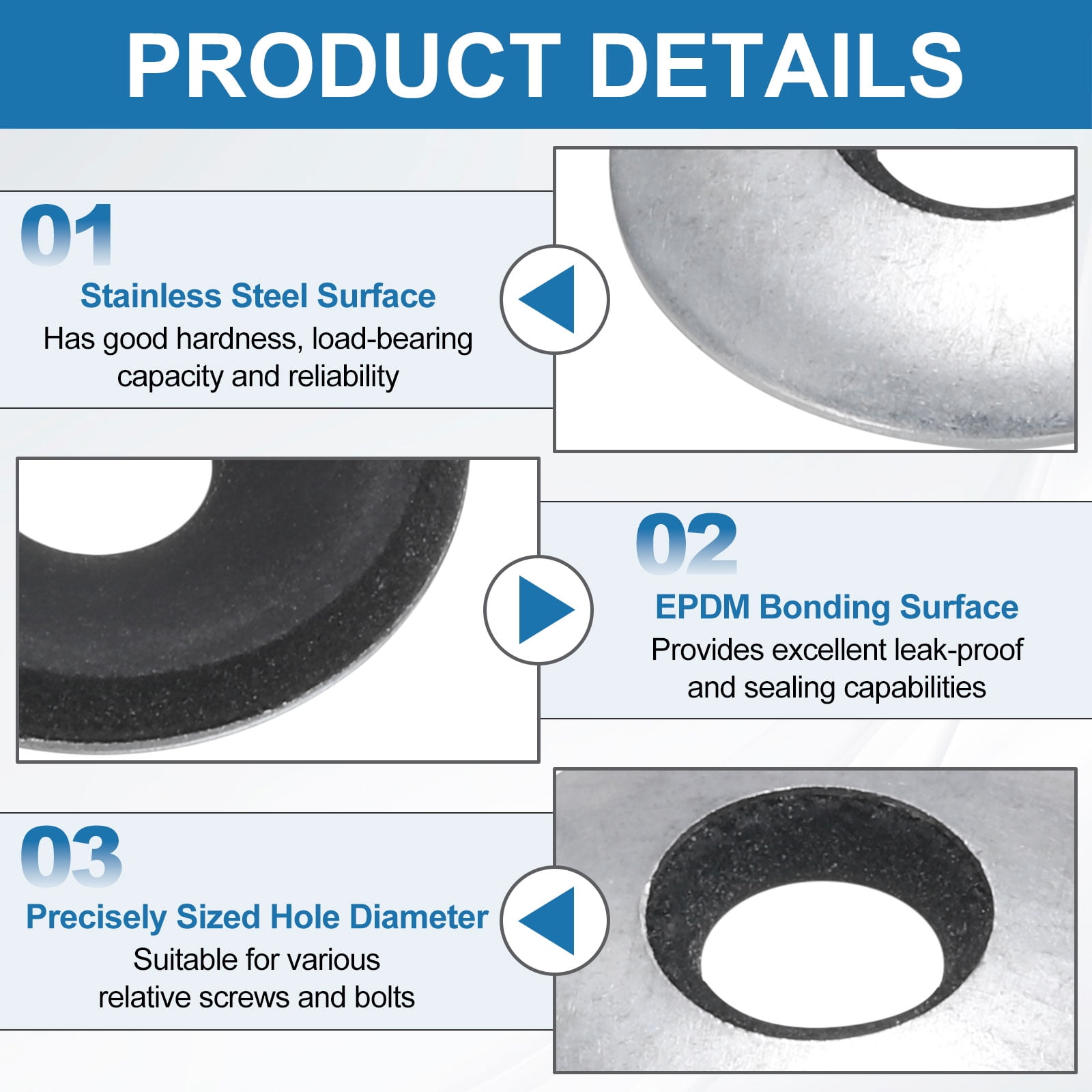 200Pack #12 X 5/8 Sealing Washers, 304 Stainless Steel EPDM Bonded Neoprene Rubber Washers For Screws Bolts Silver Black
