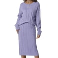 thumbnail image 1 of Unique Bargains Ensemble Décontracté Automne Hiver pour Femmes, Pull Col Rond Deux Pièces, Jupes Midi avec Poches, Violet TG, 1 of 6