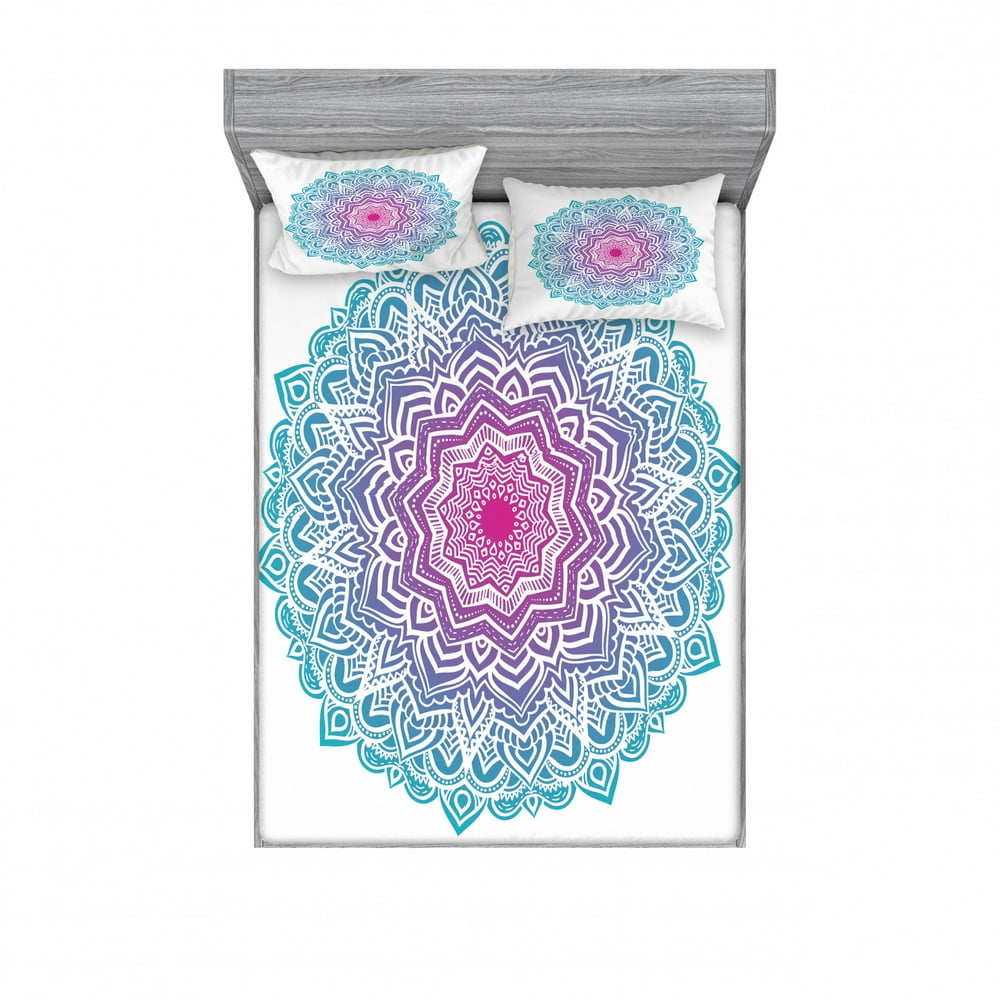Mandala Bedding Set with Sheet & Covers, Round Floral Starry Pattern