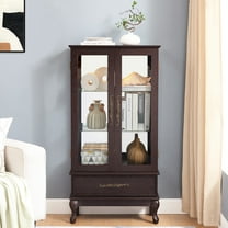 Dark Cherry Curio Cabinet, Adjustable Shelf Layouts, 2 Doors, 1 Drawer, Lighted, Vintage Metal Article Of Furniture Display Cabinet With - Cherry, Designs, Size