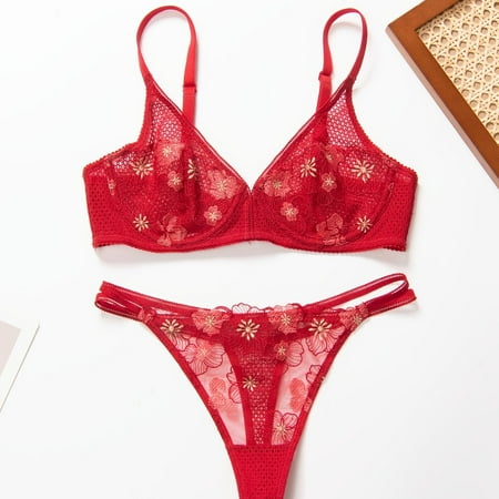 

Floral Lace Lingerie Set Sexy Non-Padded Unlined Intimates Bra & Sheer Panty For Valentine‘s Gifts Women‘s Sexy Lingerie & Underwear