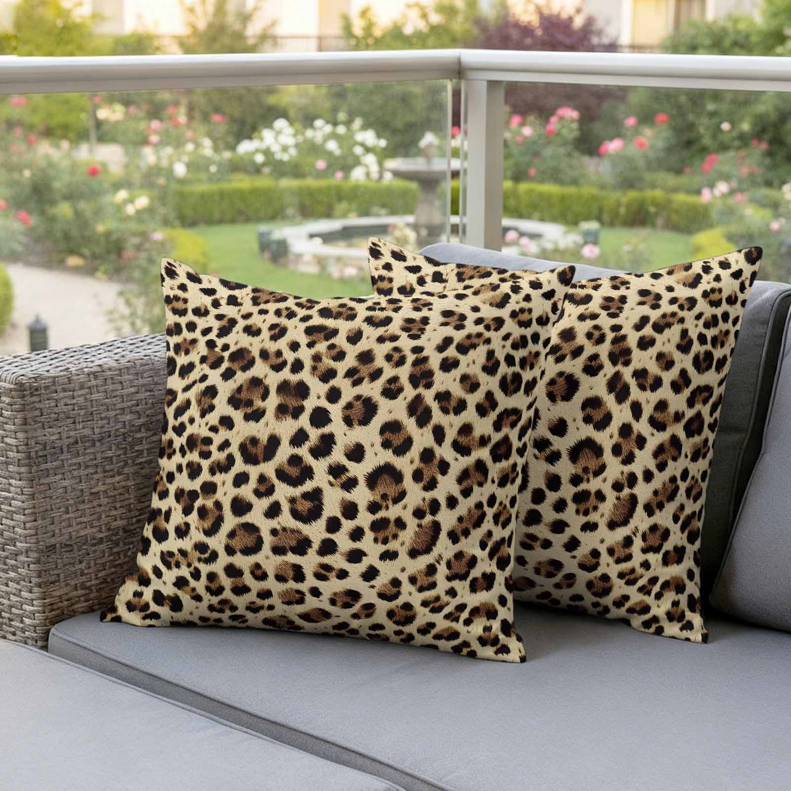 Leopard Printed Waterproof Outdoor Pillow Covers 16''x16'' Set of 2, Patio Furniture Cushion Covers for Chairs, Modern Animal Fur Patterns Decorative Pillow Cases for Garden/Pool/Beach