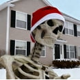 thumbnail image 4 of Hometravel 12-Foot Skeleton Christmas Costume, Santa Hat and Scarf Accessory Set, Holiday Decor for Large Skeleton, Yard, Seasonal Display, 4 of 5