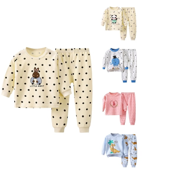 SROBPTY Toddler Outfits Sets, 2 Pieces Sets for Kids, Kids Boys and Girls Printed Long Sleeve Top and Long Pants Thermal Sleepwear Home 2 Piece Set Multicolor,7-8 Years