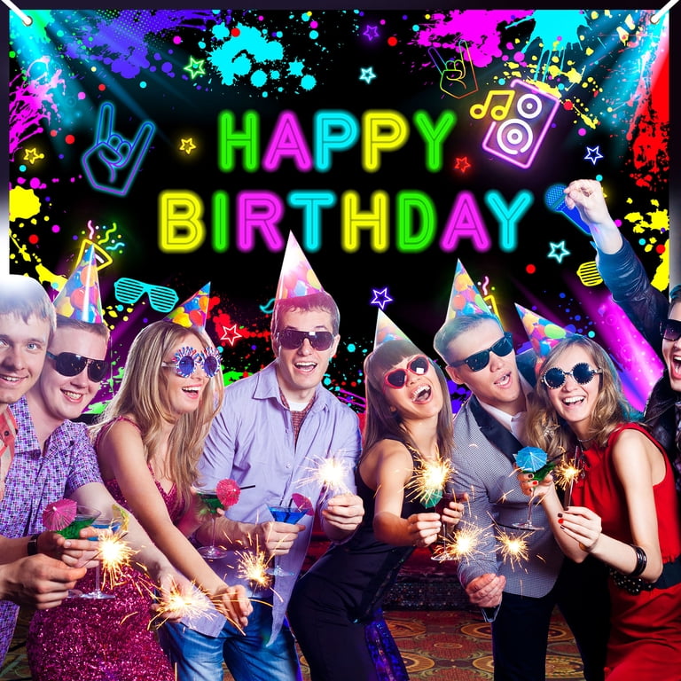 Neon Glow In The Dark Birthday Backdrop – 70.8x43.3 Inch Graffiti Splatter Photo Booth Banner