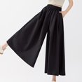 thumbnail image 2 of Lenpel Culottes Pants for Women Casual Elastic Waisted Palazzo Trousers Trendy Flowy Beach Pants with Pockets, 2 of 7