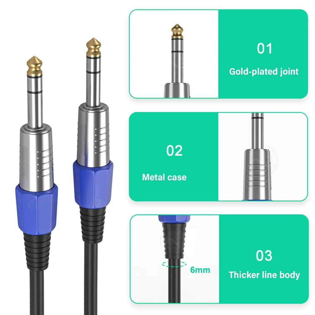 1/4 to 1/4 Sound Cable Guitar Cable Instrument Cable 6.35mm to 6.35mm TRS Balanced Patches Speakers Cable for Electric