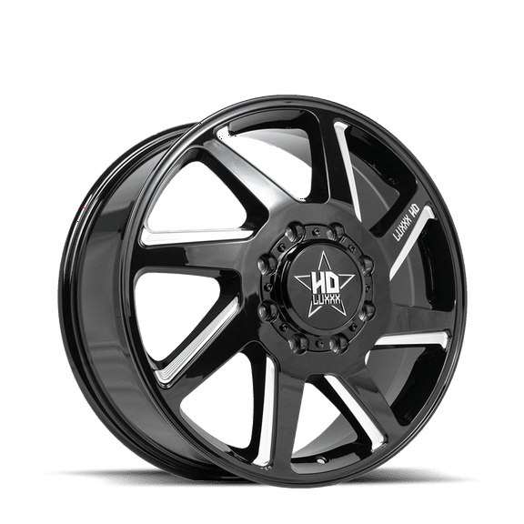 Luxxx HD14 Front Dually Wheel, 20"x8.25", 8x165mm,  115 Offset, 121.3mm Hub, Gloss Black Milled Finish