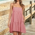 thumbnail image 2 of Miluxas Women's Striped Spaghetti Strap Tiered Mini Dress Square Neck Ruffle Hem Casual Swing Dress with Pockets Summer Beach Vacation Outfits Red, 2 of 6