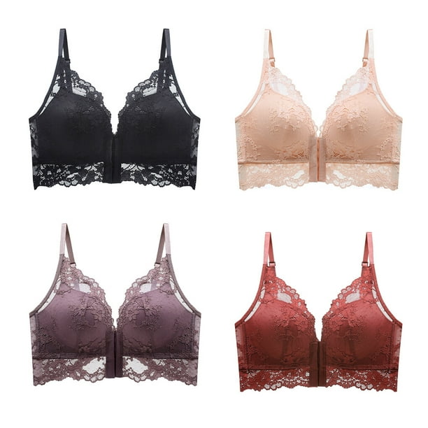 Sexy Bra Beauty Back Bras High Bendable Beauty Elastic Shoulder Strap Women  Lace Embroidery Lingerie Breathable Brassiere Front Buckle Black