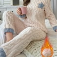 thumbnail image 4 of sususu Sweat Set for Women,Matching Set Women's Winter Warm Coral Two Piece Set Long Sleeve Trousers Outfit With Embroidered Star Jacquard Design - Blue, 4 of 6