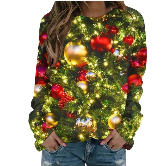 Pisexur Chandail en Molleton de Noël pour Femmes Sans Capuche Imprimé Graphique Vacances Col Rond Chandail en Molleton Ample Surdimensionné Automne Mode Décontracté Chandail-Over Manches Longues pour Femmes