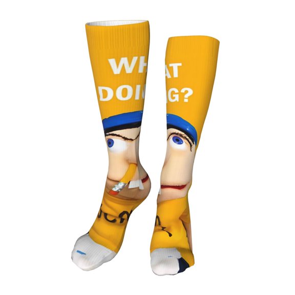 Lsque Sml Jeffy Print Women's Men's Novelty 20in Crew Socks Cotton Socks Knee High Socks for Walking,Running,Nurses,Pregnancy