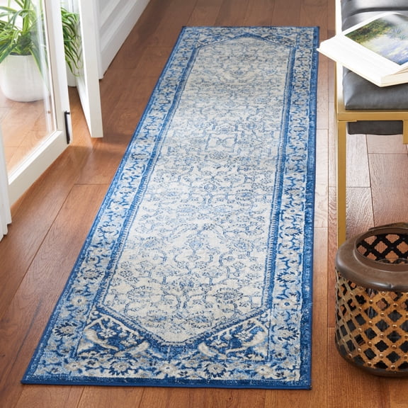 SAFAVIEH Brentwood Theobald Oriental Runner Rug, Blue/Ivory, 2' x 9'