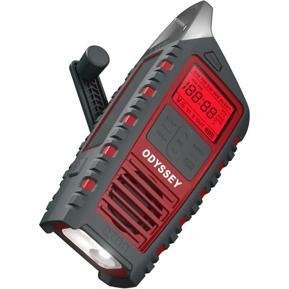 Eton Odyssey Bluetooth Solar Flashlight Portable Weather Radio, Red