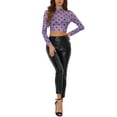 thumbnail image 3 of INSPIRE CHIC Valentine's Day Women's Crop Top Semi-Sheer Mesh Long Sleeve Crew Neck Blouse XL Purple, 3 of 7