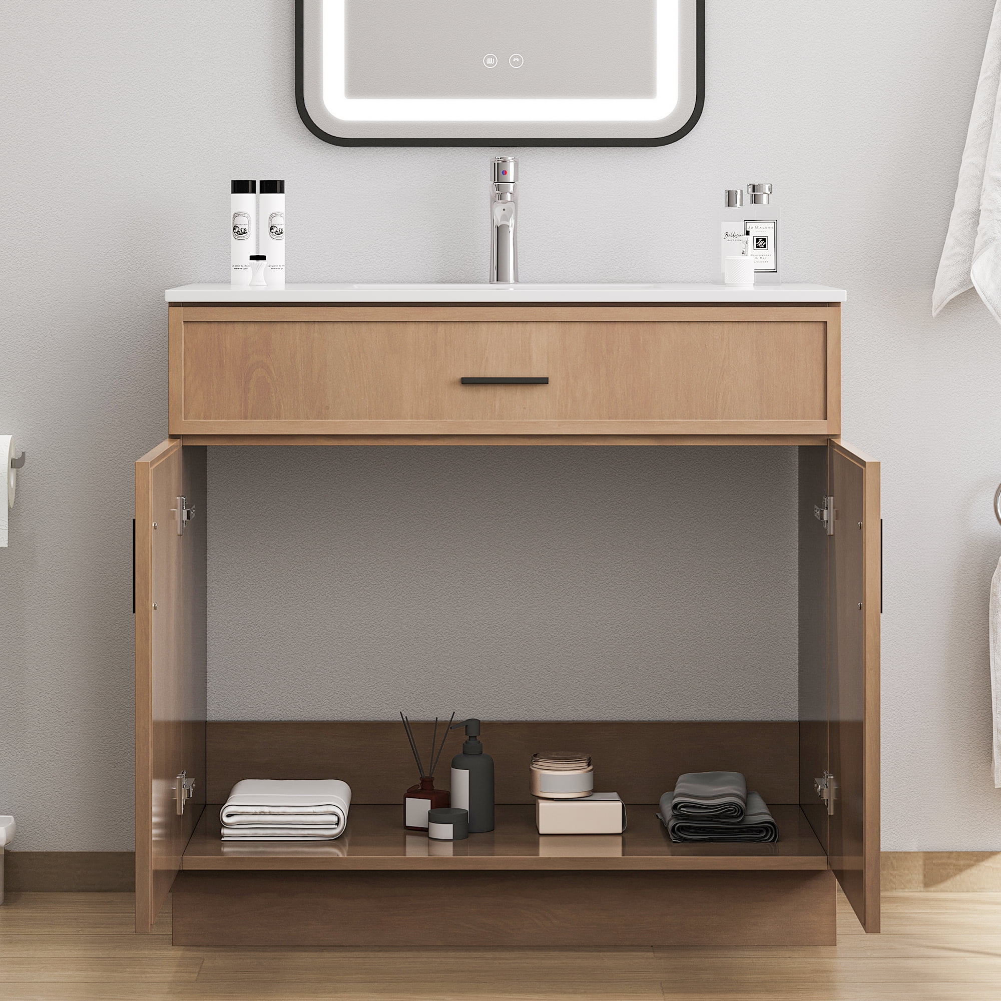 KZElegy 36" Bathroom Vanity Cabinet Freestanding Vanity Storage Cabinet with 2 Soft Closing Doors,Small Edge Style,without Sink