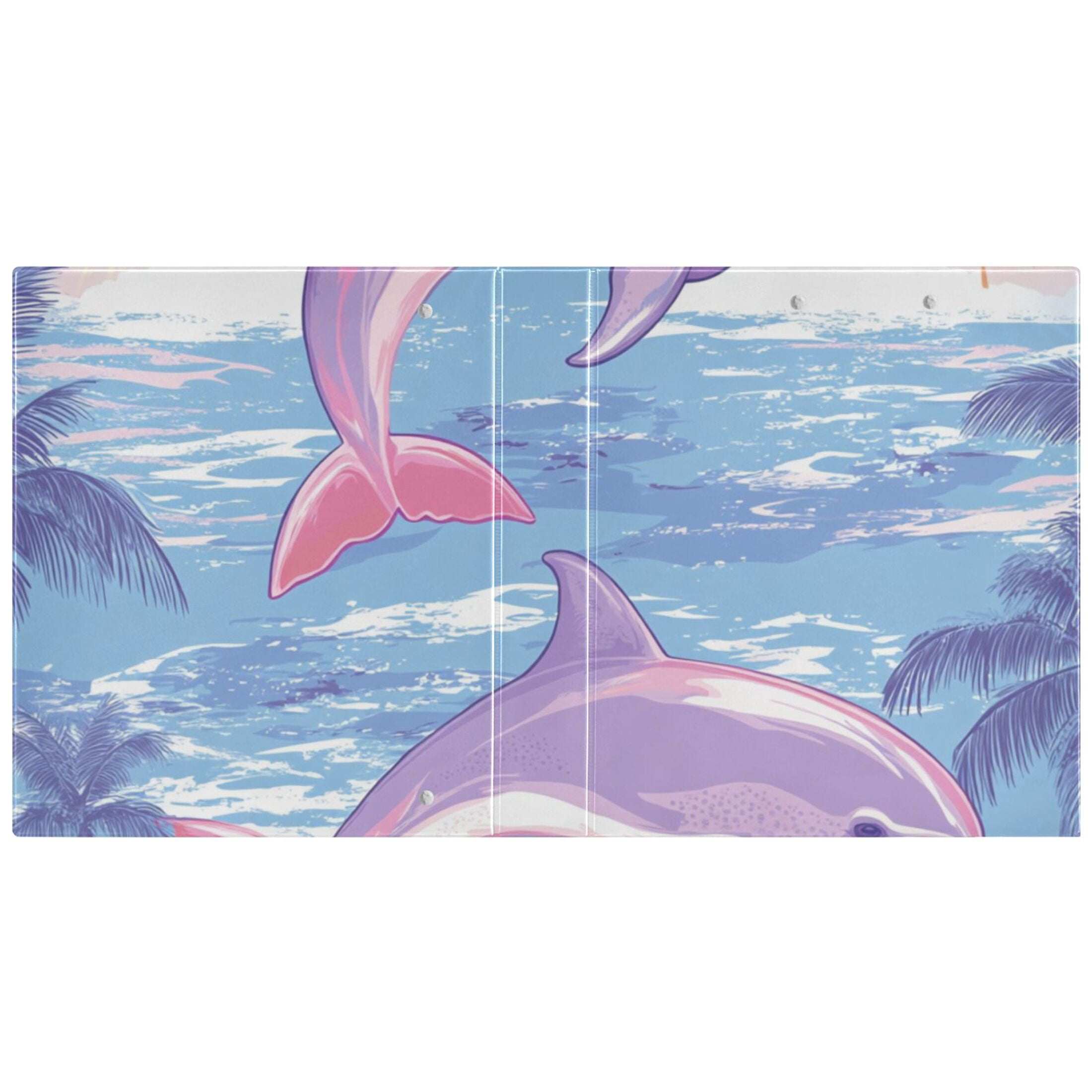 Pink Dolphins Sun Trees 3 Ring Binders 1.5 inch Hardcover File Folders with Interior Pockets A4 Size Organizer for School Office Hospital
