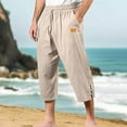 thumbnail image 2 of USNSM Mens Elastic Waist Drawstring Pocket Capri Pants Yoga Beach Baggy 3/4 Shorts Pants Outdoor Casual Pants Yellow M, 2 of 8