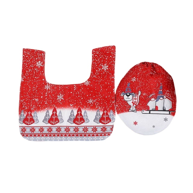 Billuyoard Cubierta de inodoros, decoración navideña, tela no tejida, Base antideslizante, suministros de vacaciones, accesorios decorativos, Kits de decoración para fiestas Rojo