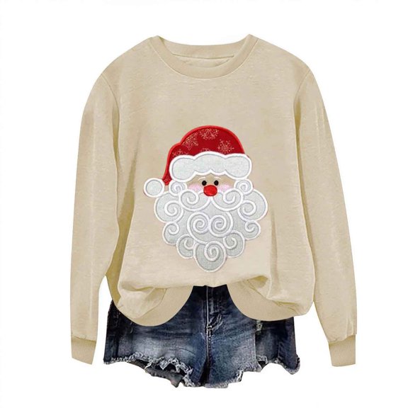 Women’s Christmas Crewneck Sweatshirt Loose Fit Long Sleeve Holiday Pullover Cute Santa Graphic Top Festive Fall Winter Graphic Tee for Seasonal Celebrations
