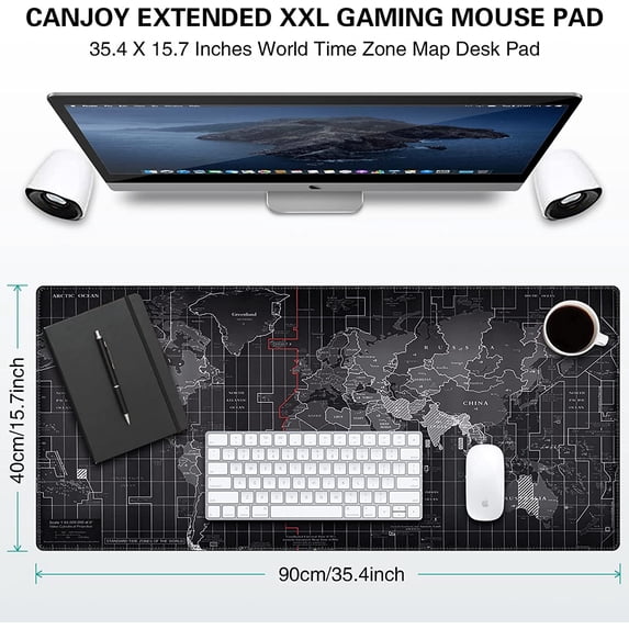 World Map Mouse Pad (900x400mm), XXL-Large Desk Mat Gaming Mouse Pad Extended Computer Keyboard Mat Desk Pad with Non-Slip Base and Stitched Edge for Home Office Gaming Work