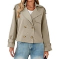thumbnail image 4 of Long Sleeve Double Breasted Women Casual Trench Coat Crop Jacket, 4 of 6