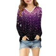 thumbnail image 6 of Auroural Big Girls Long Sleeve Shirts Girl's Long Sleeved Printed Shirt Cute V-neck Casual Shirt Top Purple, 6 of 8