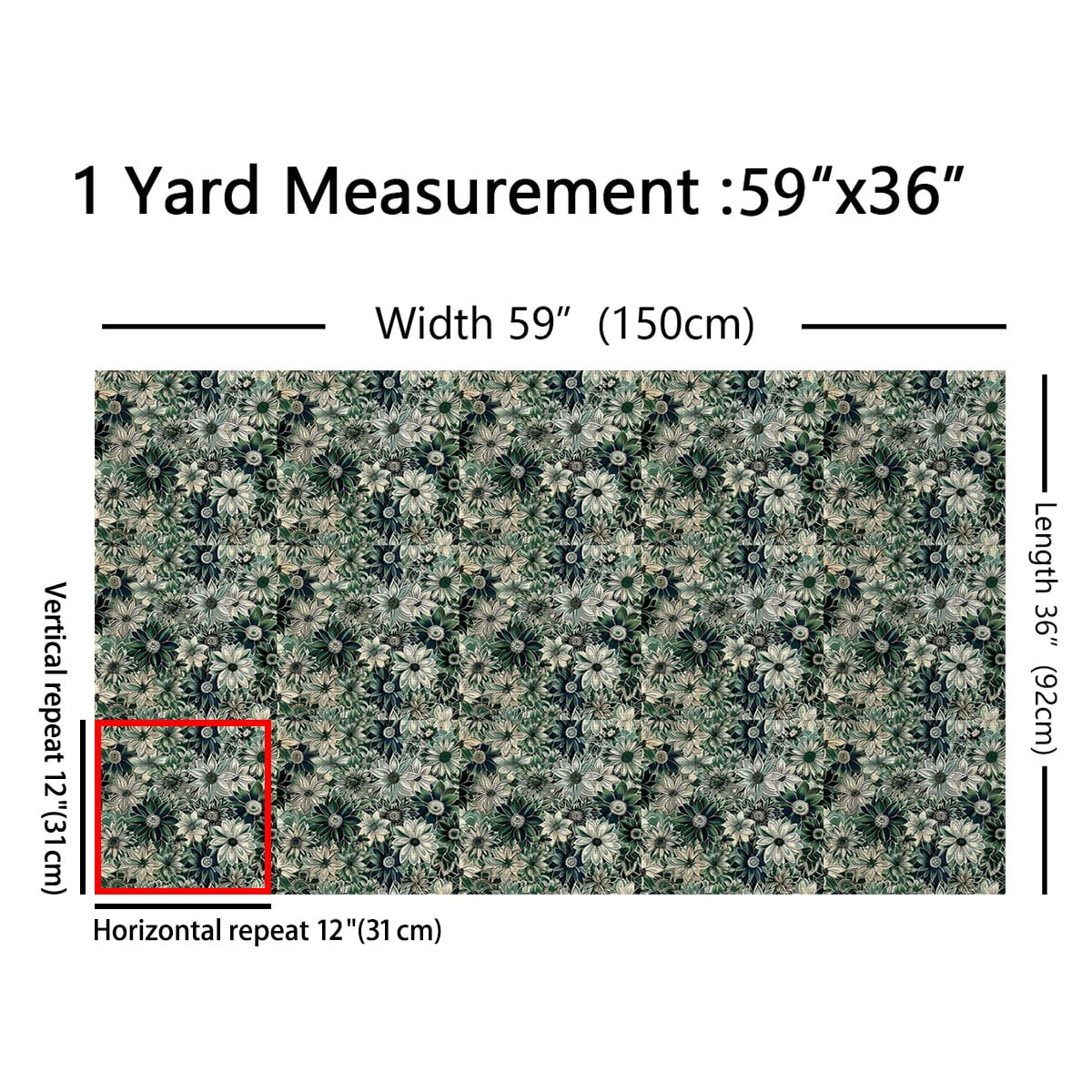 Castle Fairy Chic Flower Fabric by the Yard 5 Yards,Bohemian Theme Fabric for Sewing,Green White Home Decor Fabric by the Yard,Breathable Home Decor