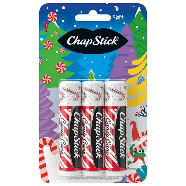 Bálsamo labial ChapStick con sabor a bastón de caramelo, 3 unidades, 4,4 ml